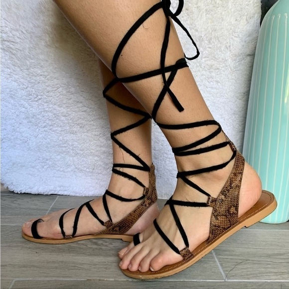 Free People x Faryl Robin Snake Maddox Gladiator Vegan Leather Lace Up Sandals - Picture 4 of 9
